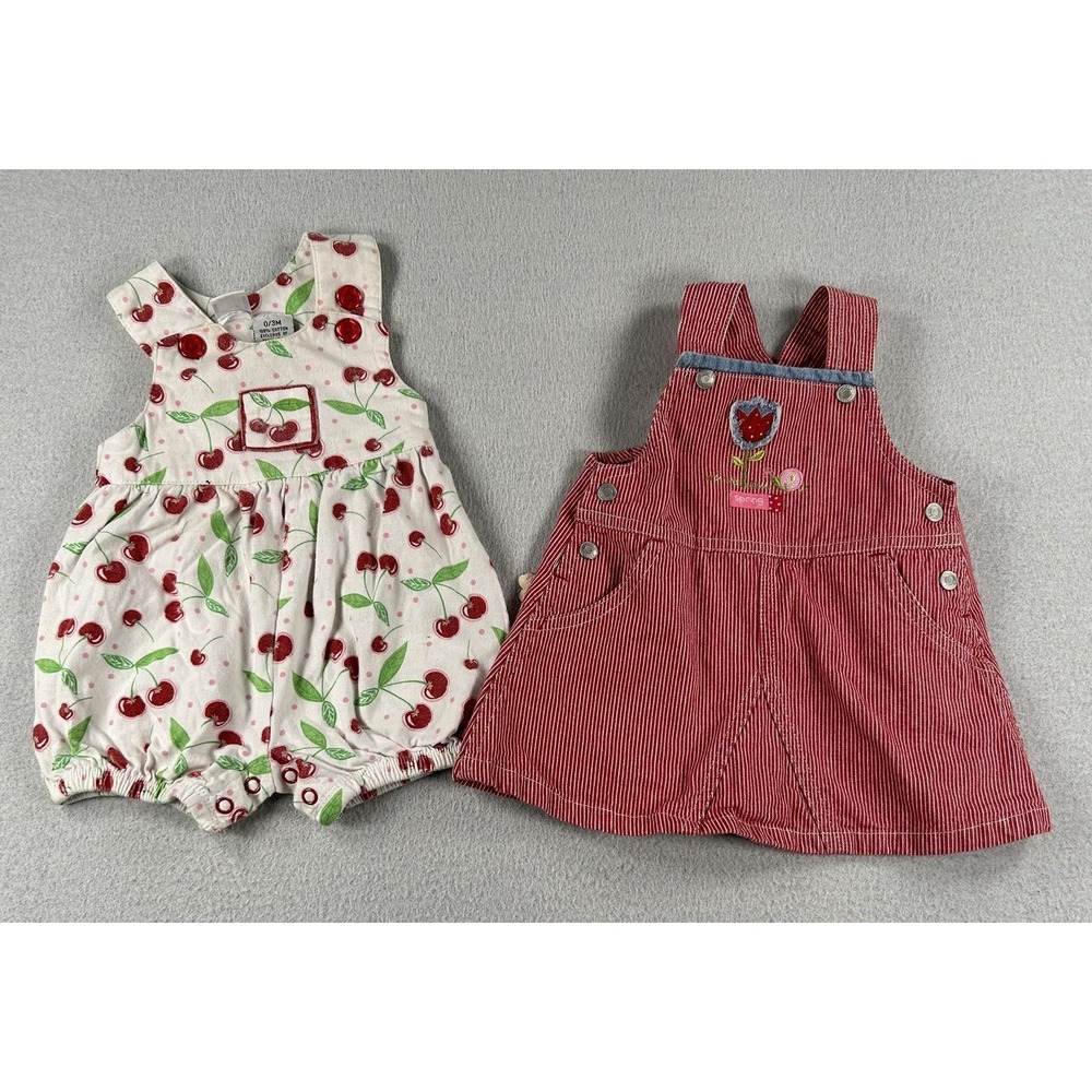 90's Baby Girl Summer Clothes Lot 0-3 Months Cherry Romper Carters Jumper Dress